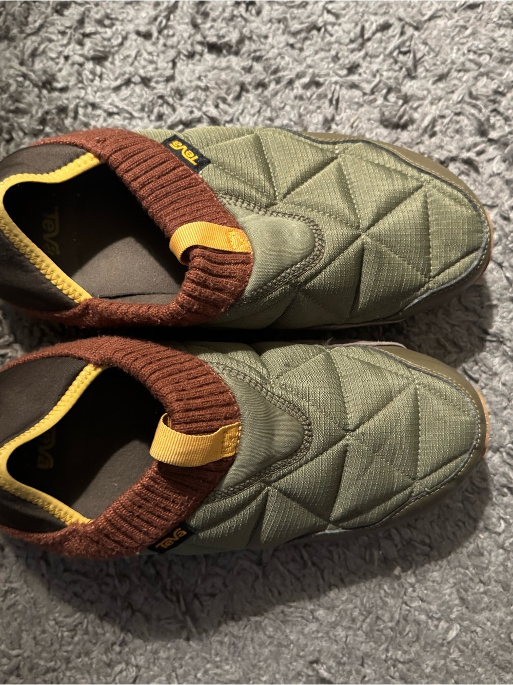 Teva Women’s Quilted Slip-On Shoes - Olive Green with Brown and Yellow Accents